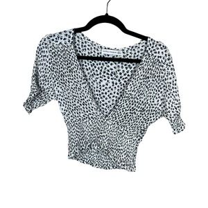 Faithfull The Brand First‎ Light Rae Crop Top Size 2 Blue White Floral Smocked